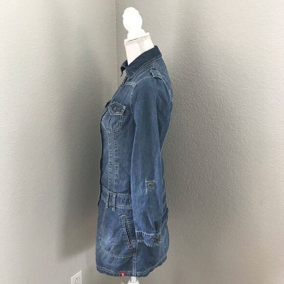 EDC Women Medium Blue Denim Long Sleeve Mini Dress - Picture 2 of 11